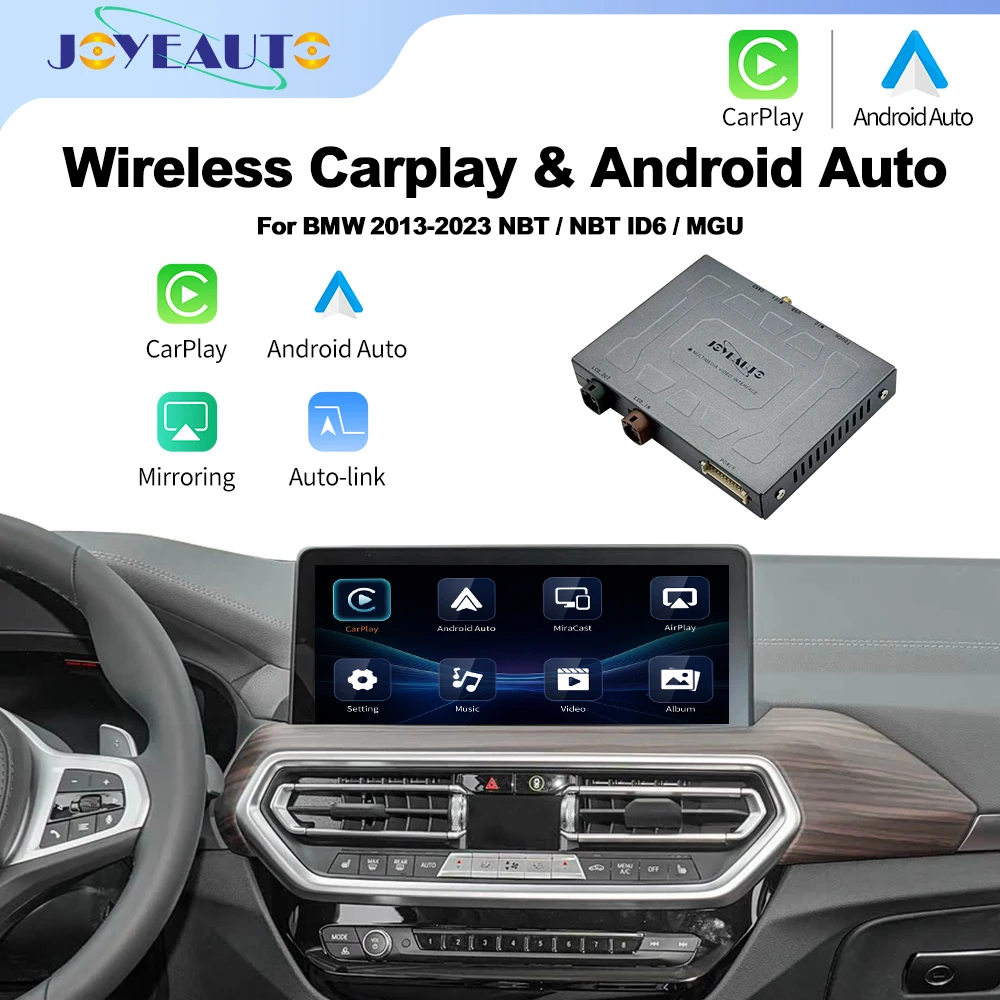 JoyeAuto Wireless CarPlay Android Auto Retrofit Interface for 2013-2023 BMW NBT/NBT ID6/MGU Mirroring USB Flash Video Rear Cam