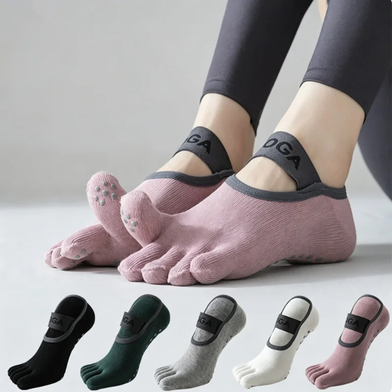 

1 Pairs EU Size 38-42 Yoga Socks for Women with Grips, Non-Slip Five Toe Socks for Pilates, Barre, Ballet, Fitness