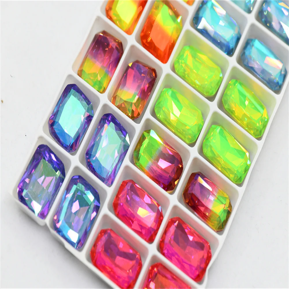 k9 Rectangle mixed color Rhinestones Glass Strass pointback Glitter For Clothes DIY Sewing Beads For Jewelry 13x18mm 28pcs