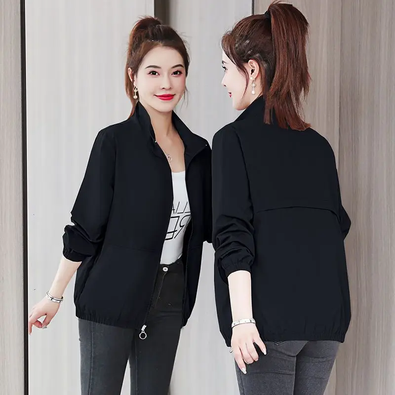 Lining Short Jacket Women's 2027 Spring Autumn New Windbreaker Coat Korean Loose Outerwear Stand Collar Tooling Female Overwear