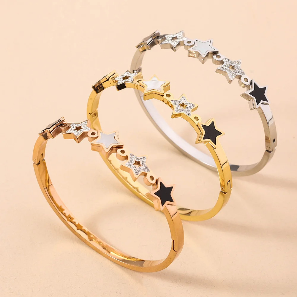 

Non fading Vacuum Plated Stainless Steel Bracelet, Women's Fashion Light Luxury Pentagram Inlaid Zircon Jewelry Accessories