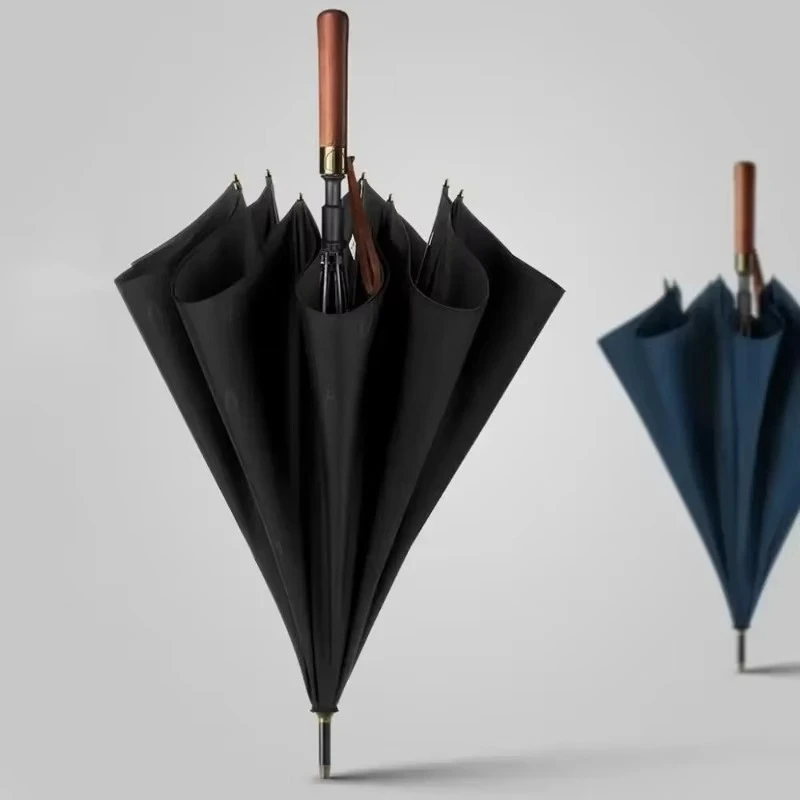 Big Umbrella with Wooden Handle for Men and Women, Automatic Long Umbrella, Double Layer, Large Umbrella Windproof Strong