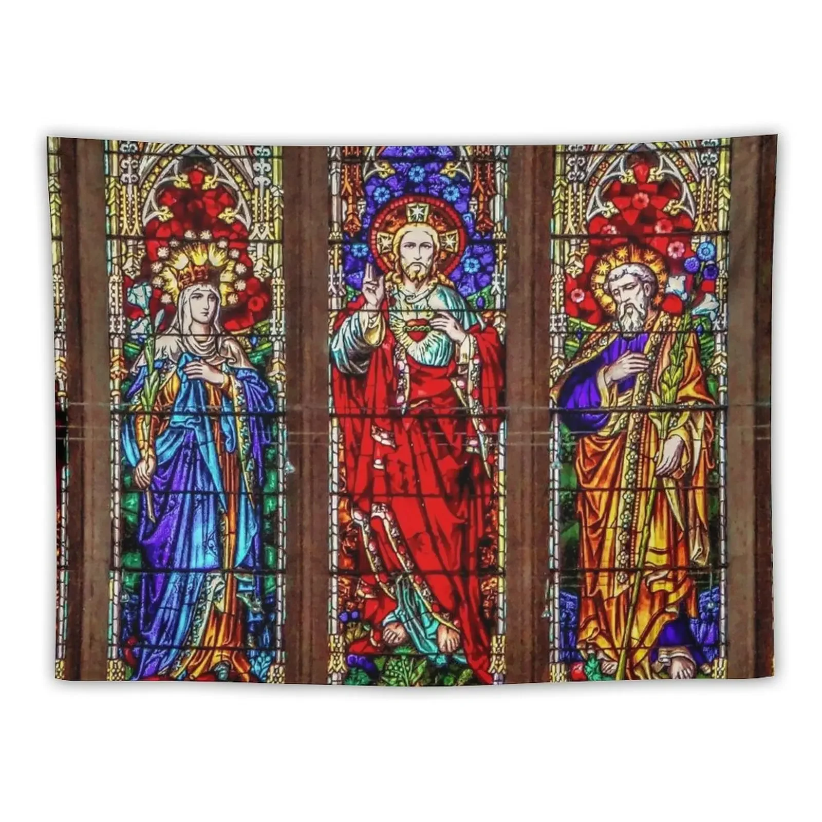 Stained Glass Window at Sacred Heart Cathedral Tapestry Hanging Wall Wall Decor Aesthetic Home Decor Tapestry