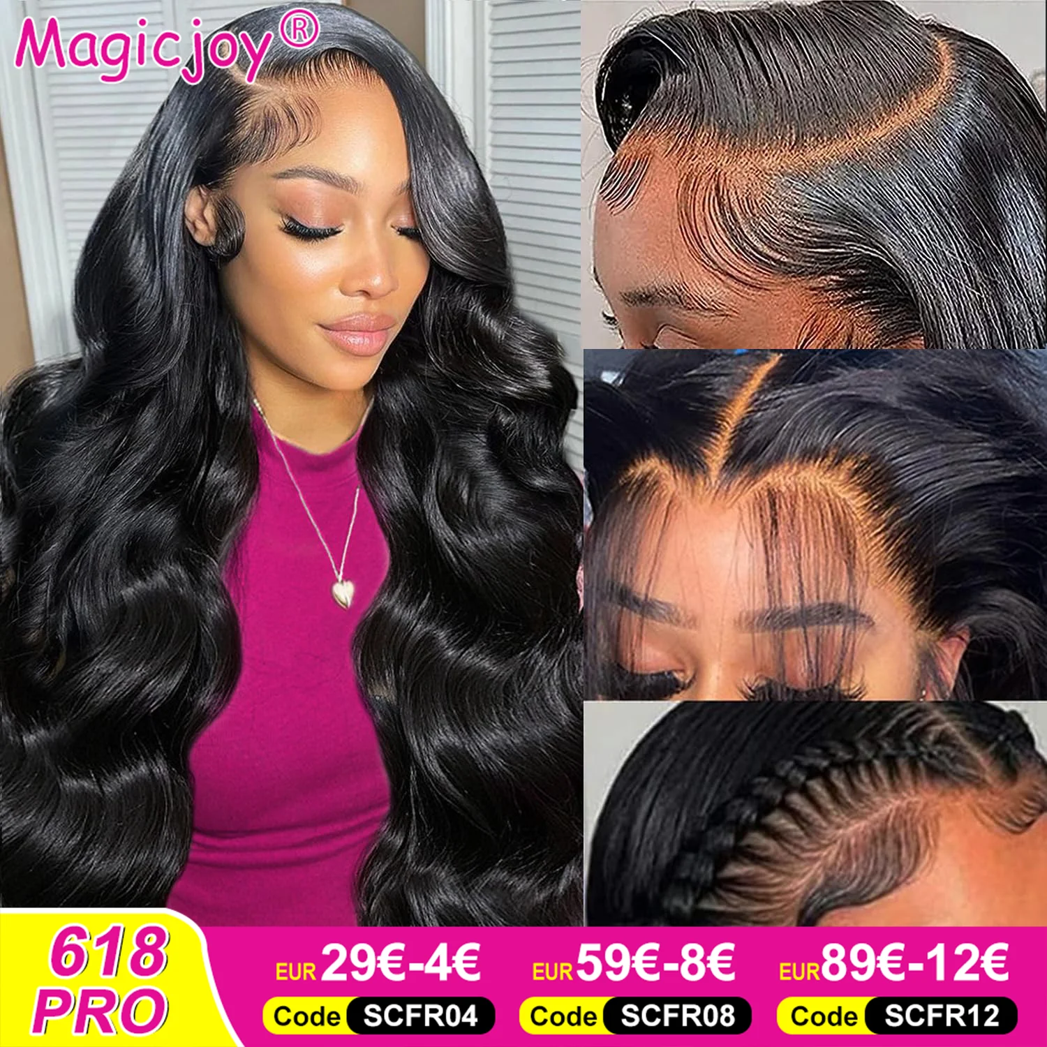 Vrvogue 13x4 HD Lace Front Human Hair Wigs Pre Plucked With Baby Hair 180% Density Body Wave Wigs For Black Women Natural Color