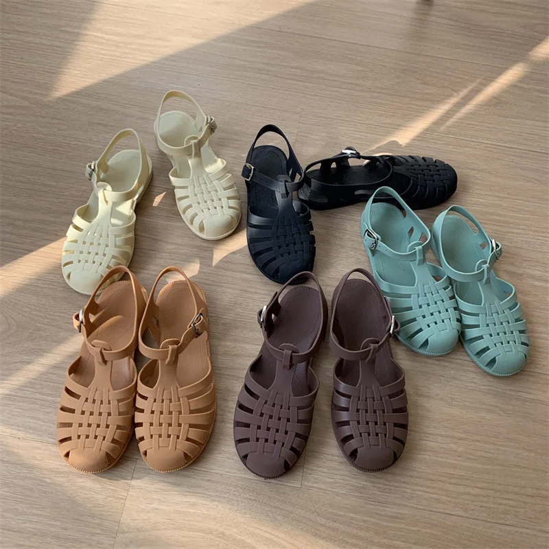 

2025 New Roman Sandals Soft Jelly Shallow Mouth Flat Heel Comfortable Women's Single Shoes Anti Slip