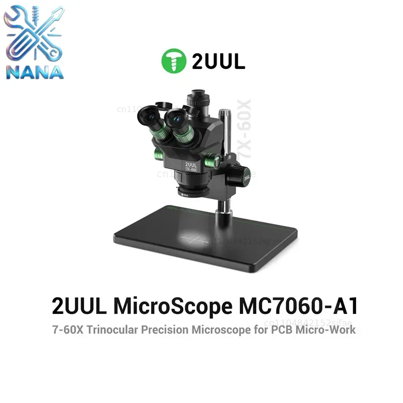 2UUL MC7060-A1 Microscope 7-60X Zoom Trinocular Precision Microscope WF10X/23mm for Mobile Phone PCB Micro-Work Repair Tools set