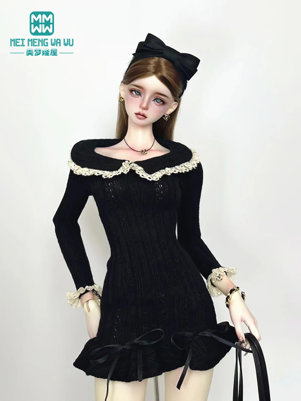 Fits 43-60cm 1/3 1/4 DD SD MSD Doll fashion knitted dress, available in pink blue gray black white