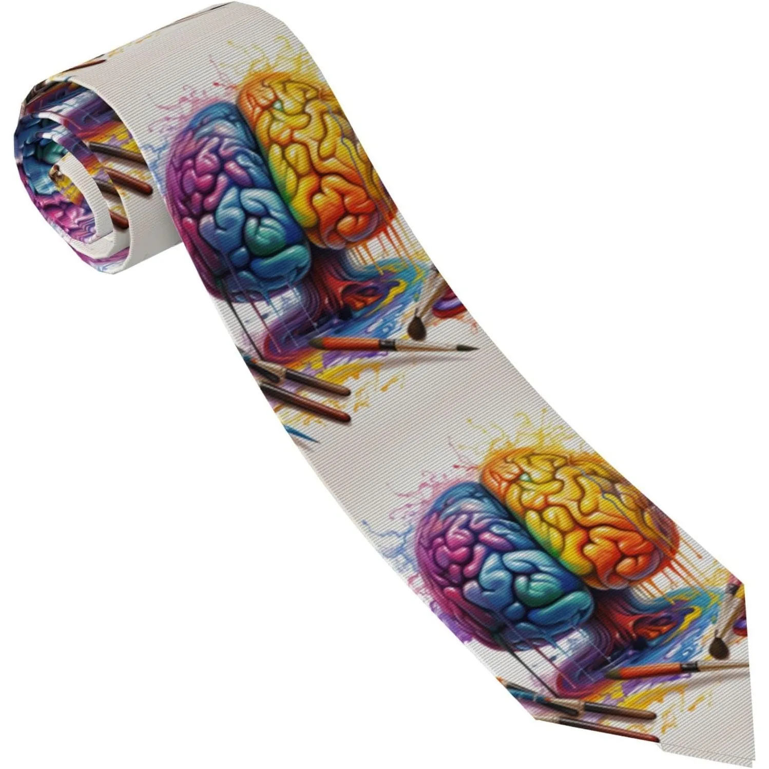 Men's Necktie Colorful Brain Art Print Neck Tie Paint Brush Creative Pattern Suit Party Necktie