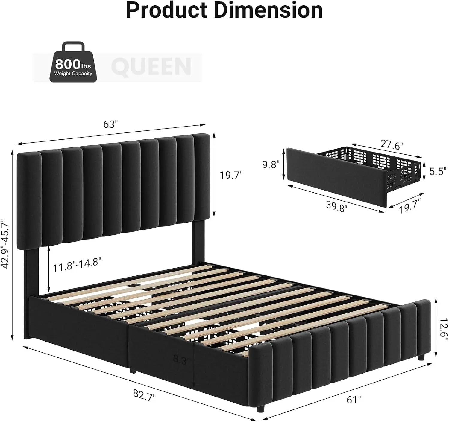 GAOMON Queen Size Bed Frame with 4 Storage Drawers and Adjustable Upholstered Headboard, Wooden Slats Support, No Box Spring Nee