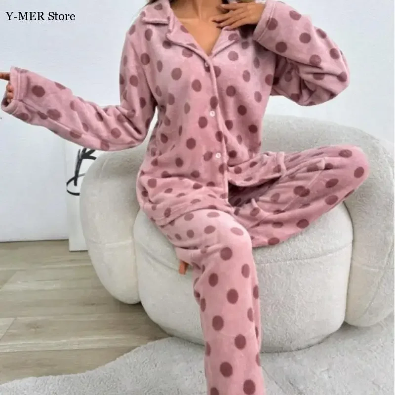 

Теплый фланелевой топ, брюки, женская розовая домашняя одежда, однобортный топ, брюки, осенне-зимняя теплая одежда для сна, комплект из 2 предметов, домашняя одежда