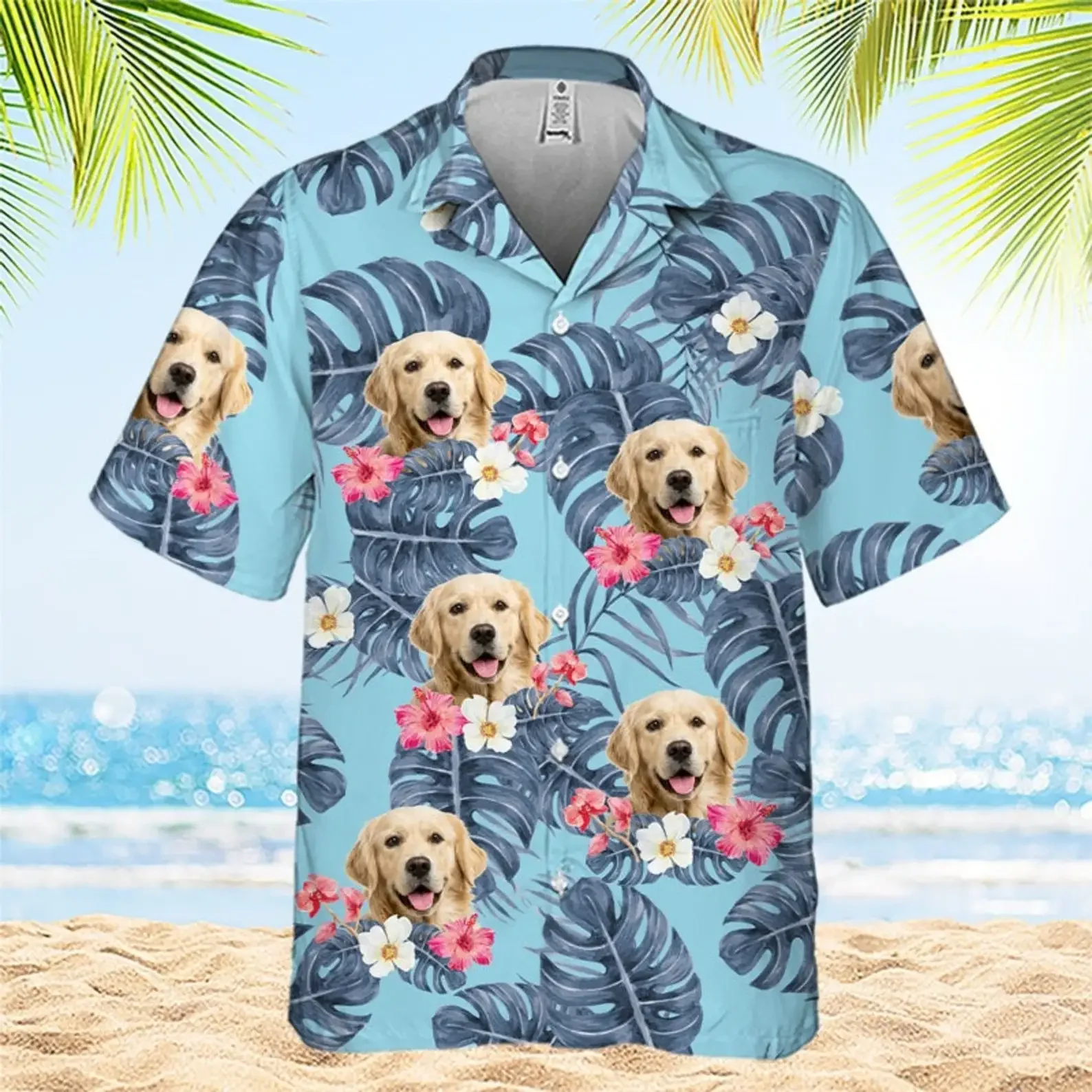 Chemise Hawaïenne Personnalisée pour Homme et Femme, Motif Feuilles Tropicales et Animaux de Compagnie, Chien et Chat, Unisexe, Bricolage, Nouvelle Collection 2024