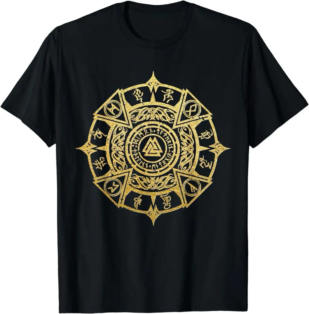 Nordic Norse Valknut Rune Gold Vintage T-Shirts Anime Graphic T-shirts for Men Clothing Women Tees 100%Cotton Short Sleeve