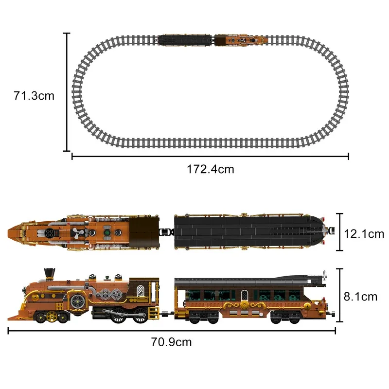 Mould King 12046 Steampunk Locomotive Buidling Block APP Control Retro Sci-Fi Steam Wagons Train Toy for Railway Collectors