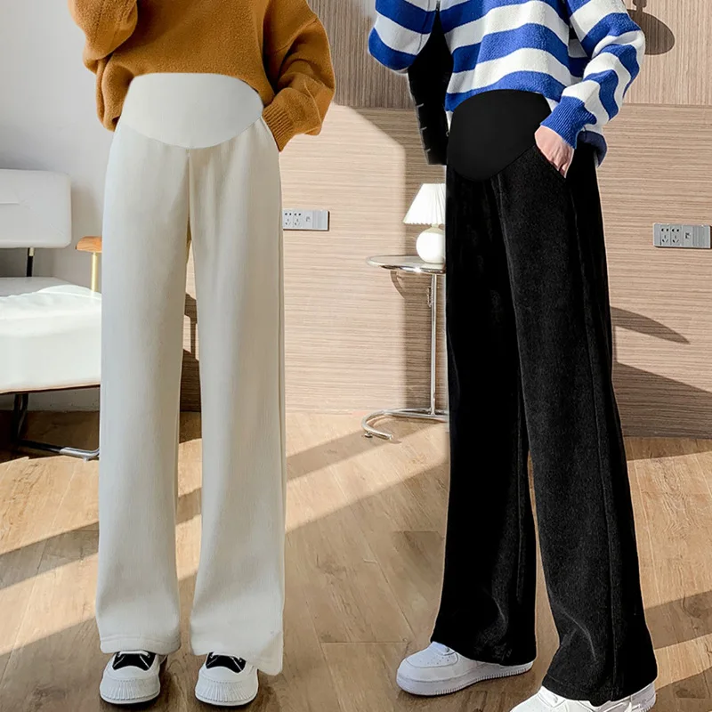 Maternity Pants Autumn and Winter Straight Leg Pants Adjustable Wide Leg Pants Pregnant Mother High-Waisted Slacks Maternity