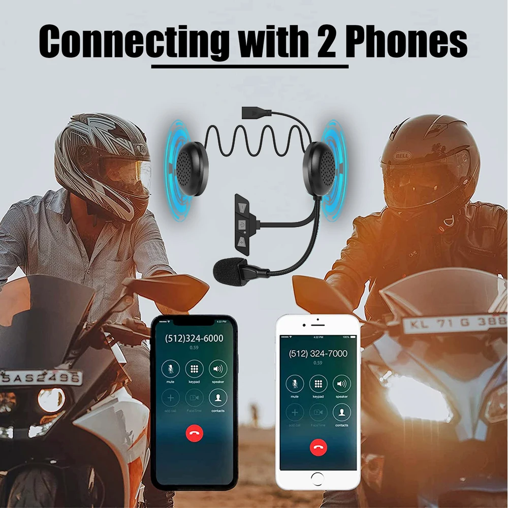 Motorcycle Bluetooth 5.2 Helmet Headset Wireless Handsfree Stereo Music MP3 Player With Mic Moto Headphone for Rider Earphone