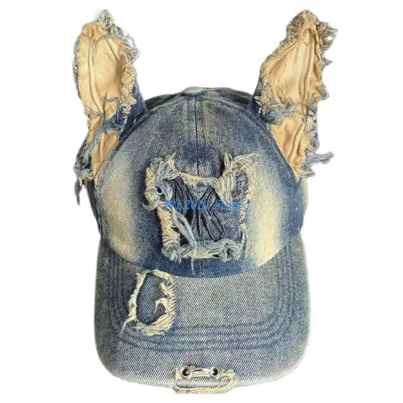 

G5GC Cool Dog Ear Hat Distressed Fabric Hat Baseball Hat for Women Men Daily Use