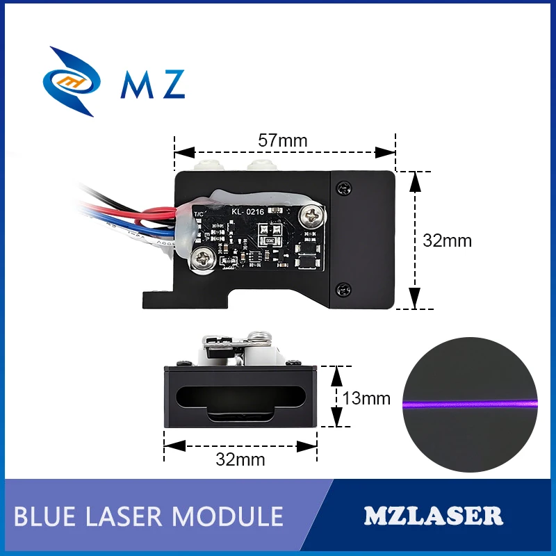 Parallel Blue and Violet Line Laser Diode Module 405nm D57x32x13mm 30mW 50mW 100mW 5V Industrial Grade for Woodworking Parts