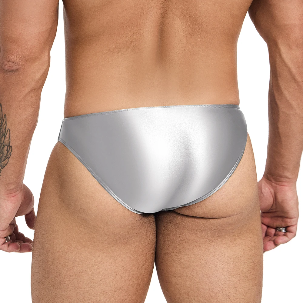 Amoresy-Men's Beach Shorts, Low-rise Swim Briefs, Shiny Glossy, Stretch, Super Smooth, Breathable, Sports, Comfortable Briefs