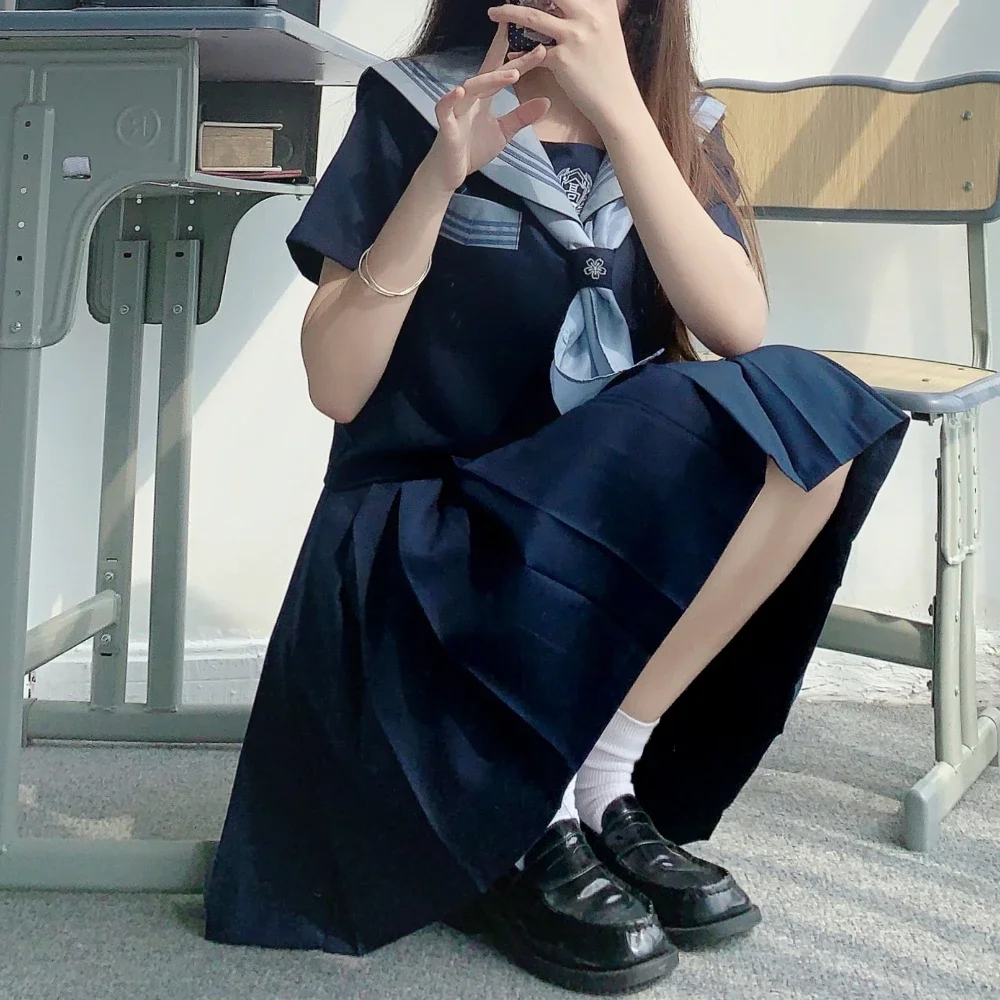 일본 학교 유니폼 소녀 Jk 선원 정장 세 가지 인기 세트 섹시한 주름 치마 Fuku Anime COS 졸업 의상 여성 2025