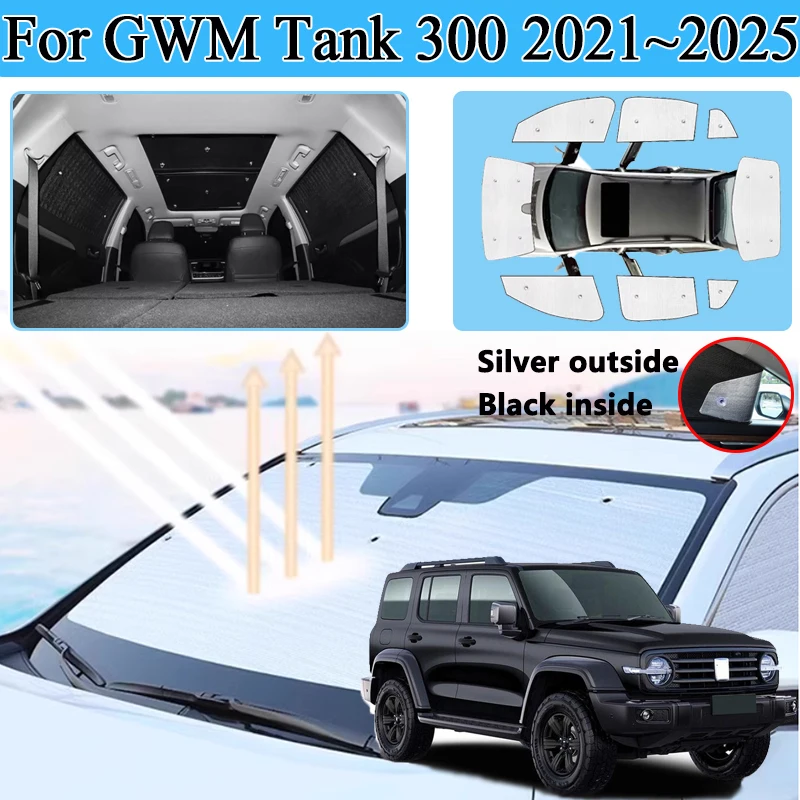 

Для Wey GWM Tank 300 330 2021 2022 2023 ~ 2025 солнцезащитный козырек с полным покрытием, автомобильные чехлы, солнцезащитная защита от ультрафиолета, аксессуары