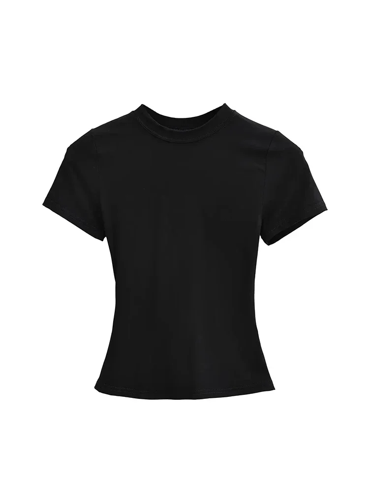 

2025 New High Quality Casual T shirt Sexy Slim Short Sleeves Fashion Trend Solid Women Clothing y2k Tops