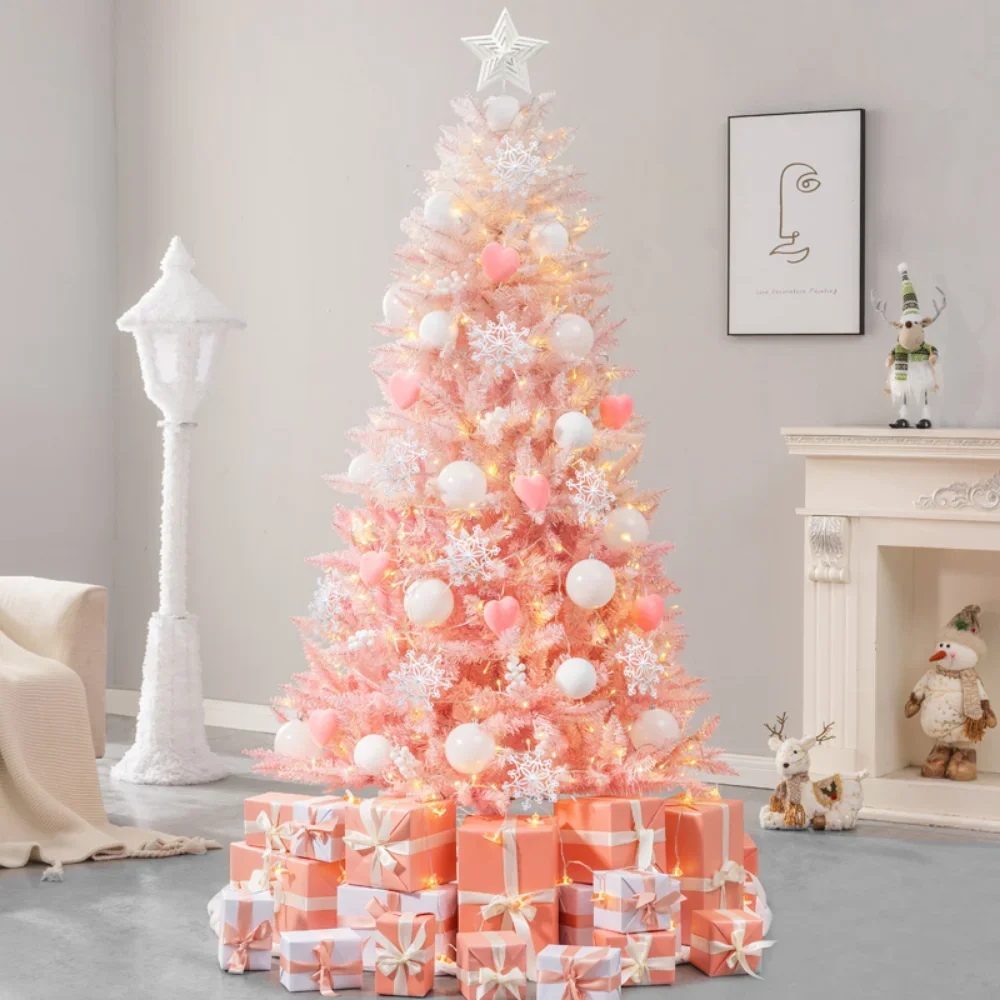 Pink Artificial Christmas Tree，Snow Flocked Hinged Pine Tree with Assorted Ornaments  Spruce Xmas Tree for Christmas Party