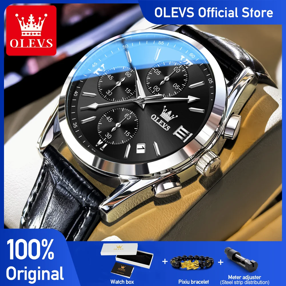 OLEVS 2872 Brand Business Men's Watches Fashion Leather Strap Multi-functionality Luminous Original Quartz Wristwatch For Men