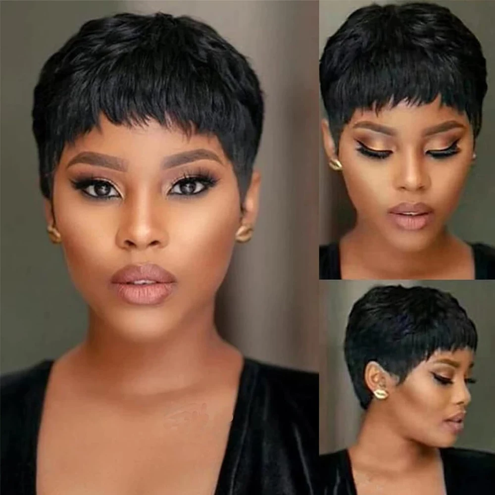 Pixie Cut Wig Human Hair Short Pixie Cut Wigs for Black Women Human Hair Glueless pixie Wig Layered None Lace Front Wig with Ban