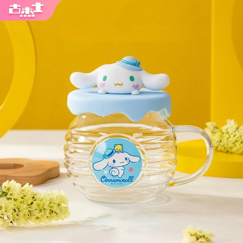 Für Sanrio Collaboration Glasbecher Hello Kitty Kuromi Becher Honig Nicht geformter Wasserbecher mit Cartoon-Silikondeckel Home Milchbecher