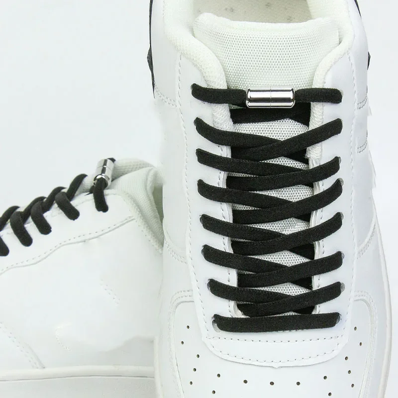 1Pair Unisex Quick Lazy Laces Colored Metal Locking Shoelace Flat Elastic No Tie Shoelaces for Kids and Adult Sneakers