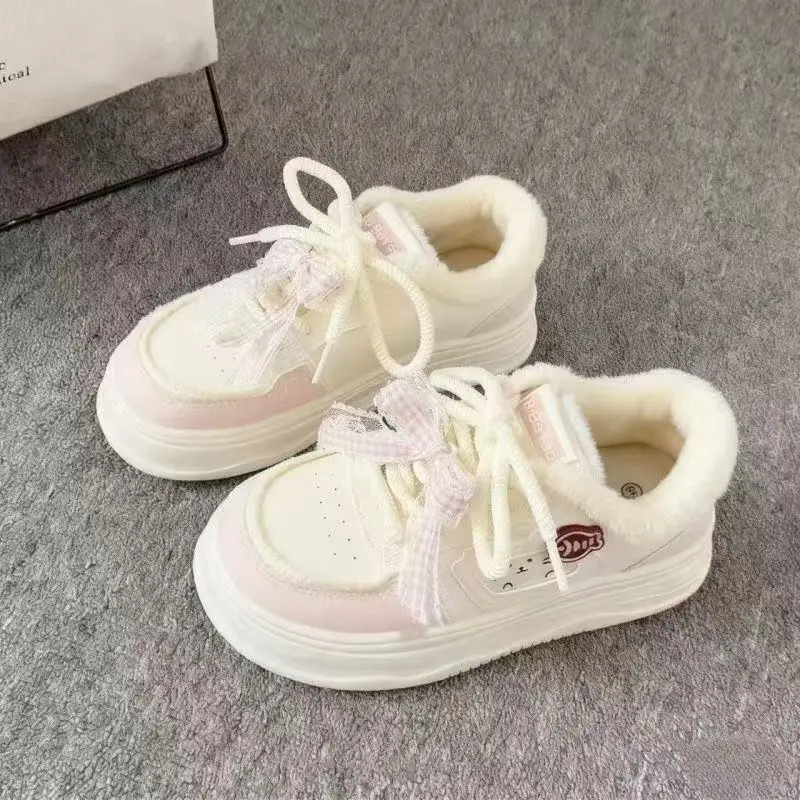 

2026 Winter New Kids Fleece Lined Thermal Thick Sole Sneakers Popular Sporty Casual Versatile Thick Bottom Girls Shoes