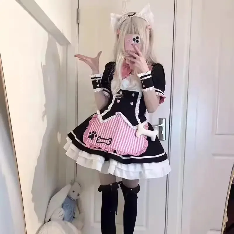 S-5XL lindo vestido de sirvienta de gato Lolita con volantes de manga corta NEKOPARA Cosplay para niñas Neko traje de camarera traje de fiesta escenario