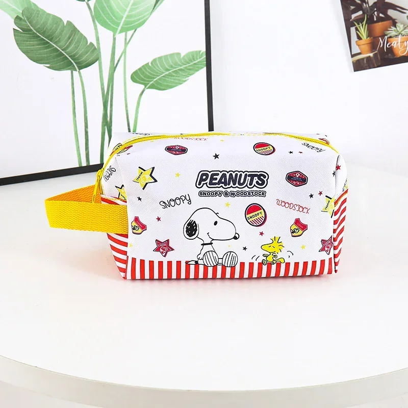 Cute Snoopy Snoopy Makeup Bag para mulheres, grande saco cosmético de cor sólida, bolsa de higiene pessoal, bolsa de lavagem, zíper, viagem, PU