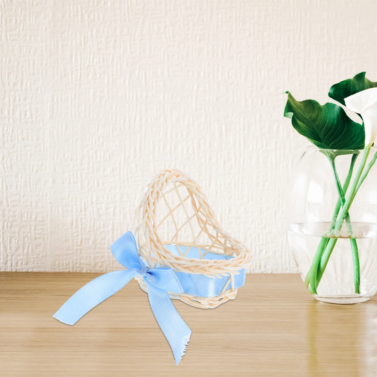 

6 Pcs Flower Basket with Bow Handmade Rattan Miniature House to Weave Dollhouse Woven Baskets Cloth