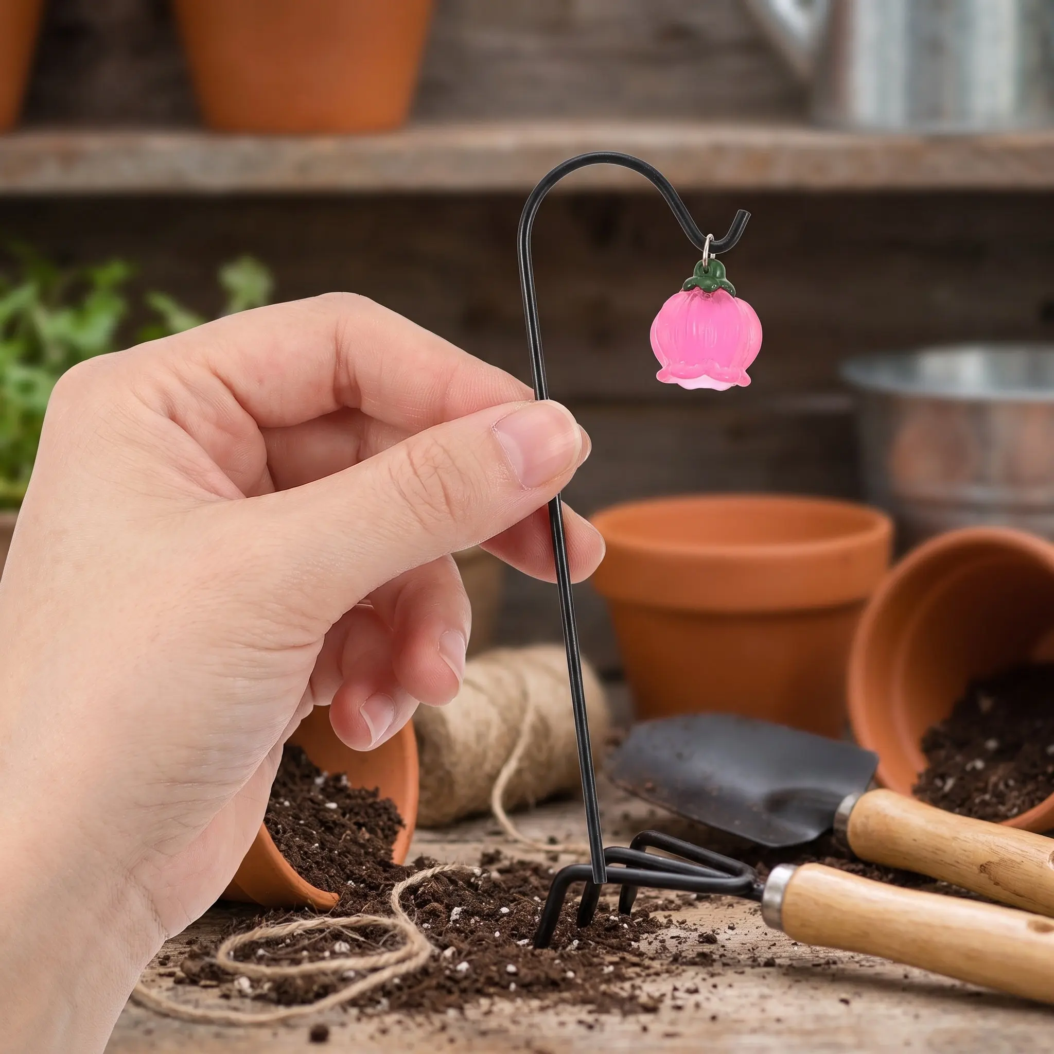 7Pcs Glow in Dark Mini Flower Pick Stand Set Luminous Lantern Style Fairy Garden Terrarium Decoration Micro Landscape Ornament