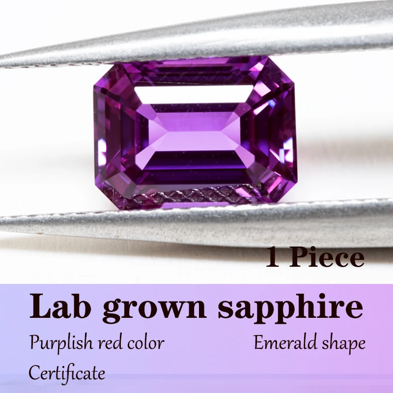 Emerald Shape Purplish Red Color Lab Grown Sapphire  Charms Gemstones DIY Ring Necklace Earrings Main Materials with Certificate