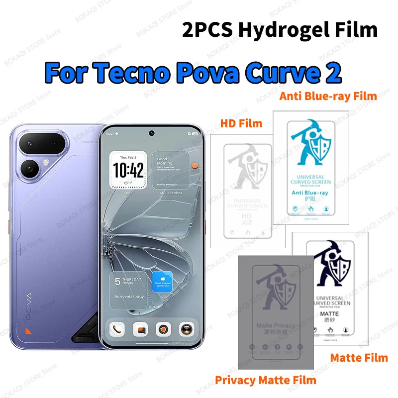 Película protectora de hidrogel mate para Tecno Pova Curve 2, película protectora de cobertura completa para Tecno Pova Curve HD, película suave azul, 2 uds.