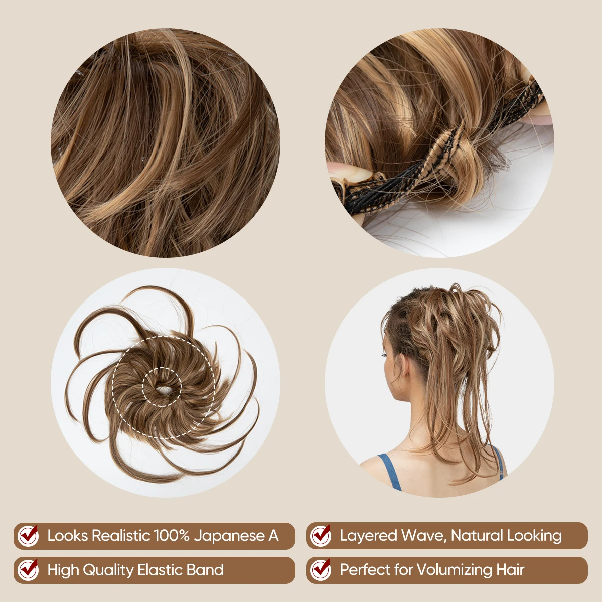 Syntetyczne elastyczne kręcone roztrzepany kok treski Scrunchie czarny blond brązowy naturalne sztuczne włosy Chignon Band Updo Donut dla kobiet