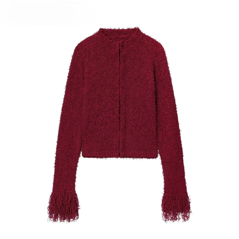 

Новинка 2025 года, женский вязаный кардиган, модная осенне-зимняя красная вязаная куртка с бахромой и пуговицами для женщин, элегантное шикарное женское пальто