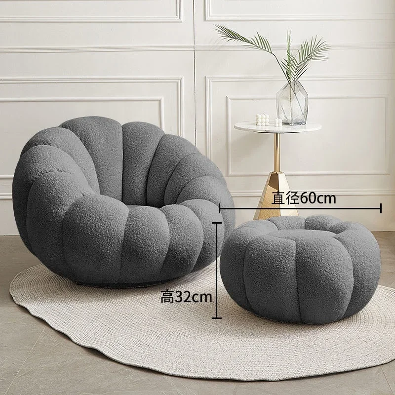  Living Room Armchair, Lazy Pumpki Sofa, Lamb Plush, Single Sofa, White, Pink and Gray, Light Luxury Bedroom Small Sofa