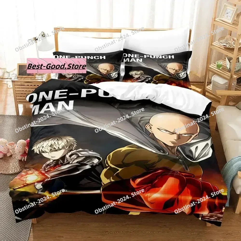 طقم سرير One Punch Man طقم سرير مفرد مطبوع مع كيس وسادة غطاء لحاف سرير ناعم فردي مزدوج كوين سوبر كينج مقاس