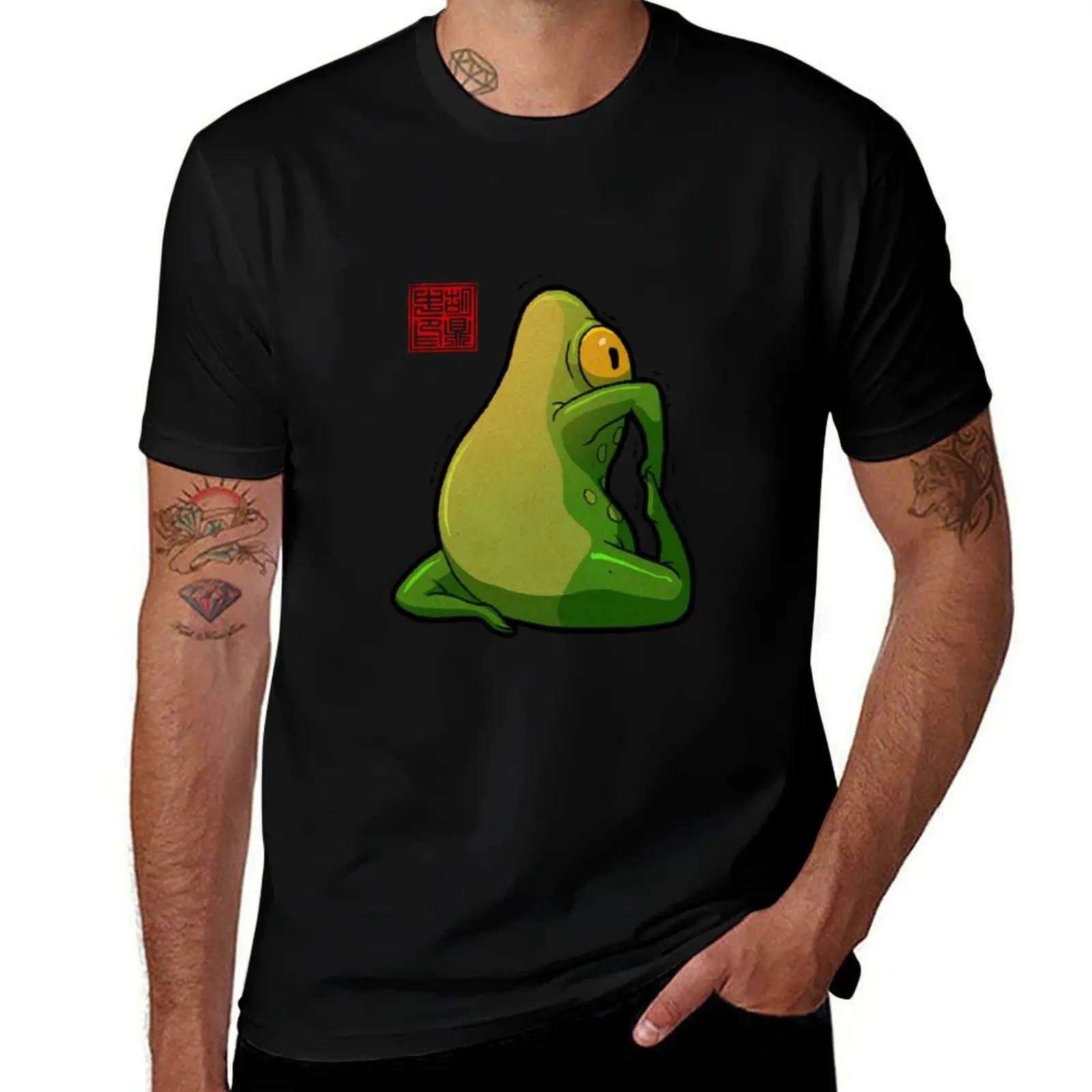 

yoga frog king pigeon pose T-Shirt black cotton t-shirt plain for man package cotton t shirts high quality