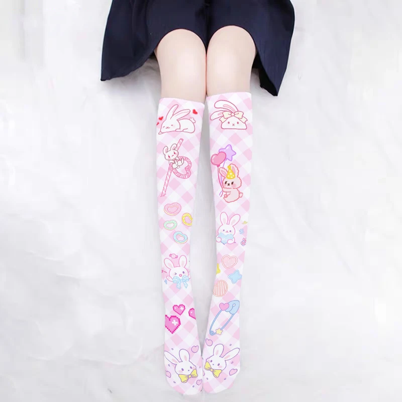 

Girl Lolita Cosplay Stockings Cute Rabbit Strawberry Calf Stockings Cartoon Cat Paw Print Women Sexy Mid Tube Silk Socks