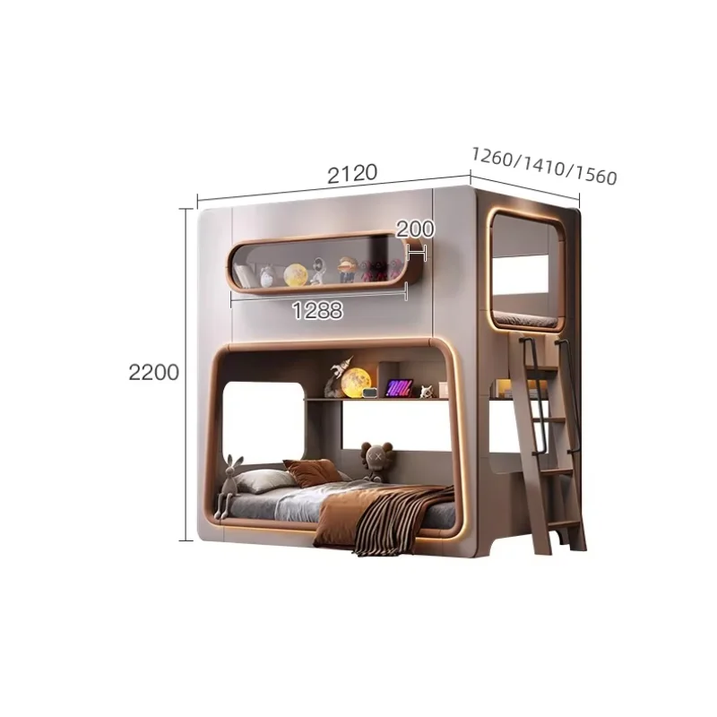 bunk beds, high guardrail small apartment solid wood structure