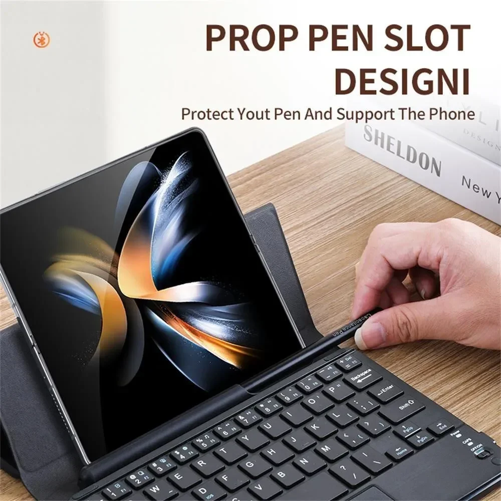 PU Leather Wireless Keyboard Fold Case forGalaxy Fold Z Fold6 5 4 3 2 1 Magnetic Fold Stand Cover Trackpad Keyboard