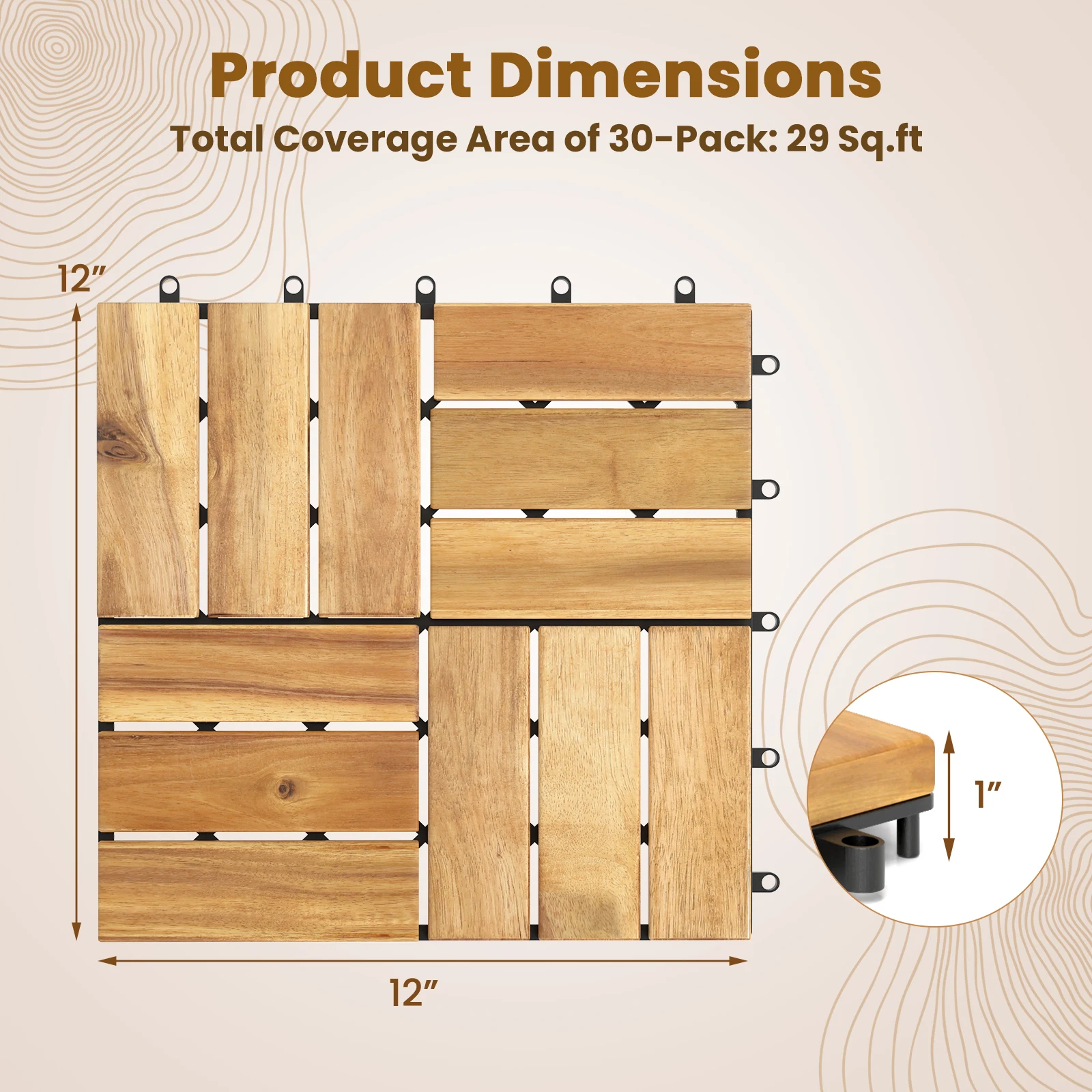 بلاط الأرضيات المتشابكة من خشب السنط ، أرضية للتزيين في الفناء ، في الهواء الطلق ، 30 *