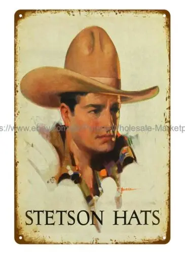 STETSON HAT ADVERTISING COWBOY 1920s metal tin sign home wall