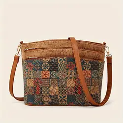 Retro floral print crossbody bag, messenger bag, women's bark pattern mobile phone wallet, Bohemian style shoulder bag