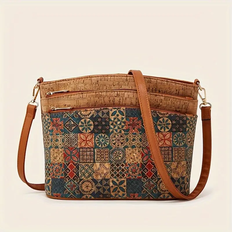 Torba na ramię w stylu retro z kwiatowym nadrukiem, torba listonoszka, damski portfel na telefon komórkowy ze wzorem kory, torba na ramię w stylu boho