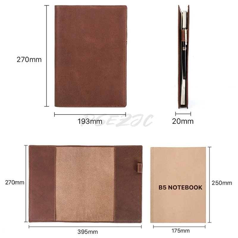 B5 Paper Notebook Leather Protective Case with Pen Slot Convenient Business Office Notebook Leather Case